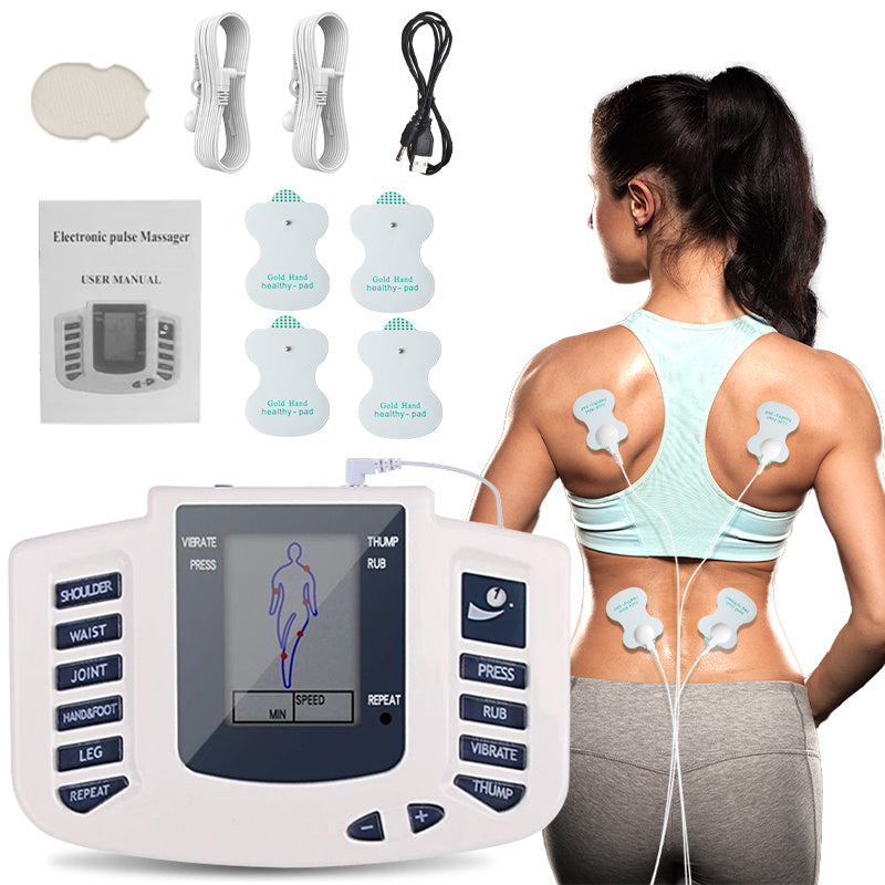 TENS EMS Muscle Stimulator Dual Channel with 4 Electrodes – 10 Modes & 8 Intensity Levels for Back, Shoulder & Knee Pain Relief, Muscle Relaxation & Exercise Recovery, Drug-Free Therapy Device Canada