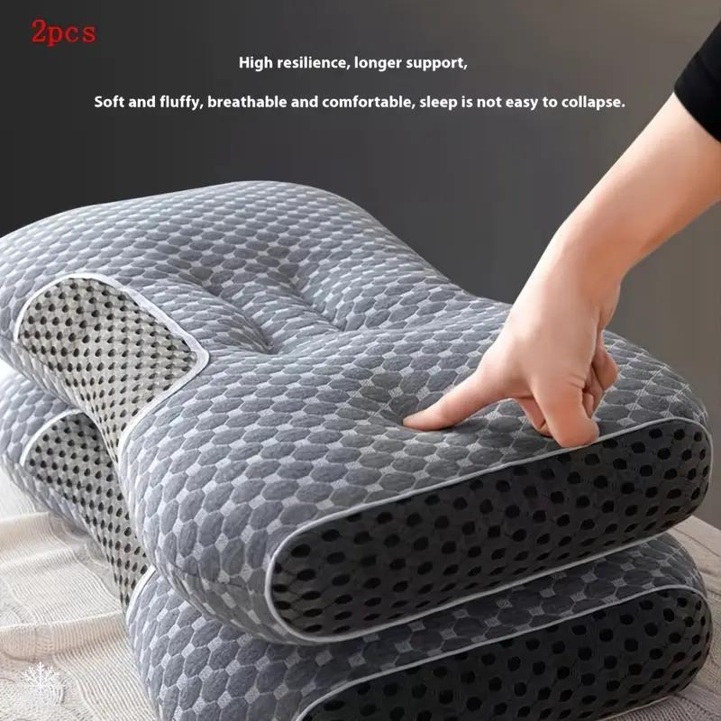 1/2pcs Knitted Vertebra Protection Pillows, 1000G Filling Upgraded Version, Ergonomic for Sleeping, Sleep Massage Pillow Core, Durable Fabric, Household Pillow Moisture Absorption Breathable Bedding Living Room Bedroom Decorative Pillow, christmas gifts,