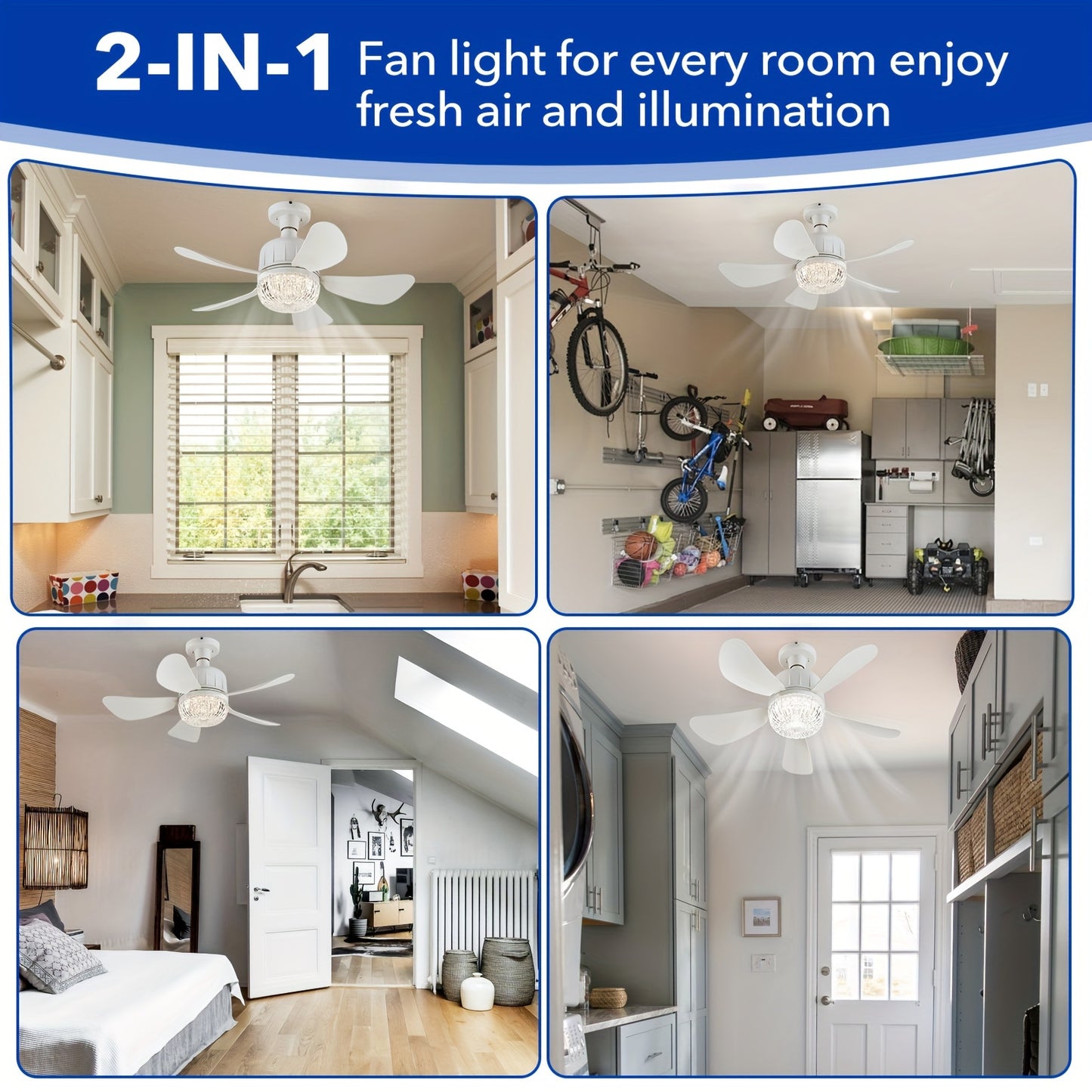Socket Fan Light E26/E27 Screw-In Ceiling Fan with Light & Remote – Dimmable Small Ceiling Fan Bulb Replacement, Easy Install for Bathroom, Bedroom, Kitchen & Living Room Canada, Modern Style