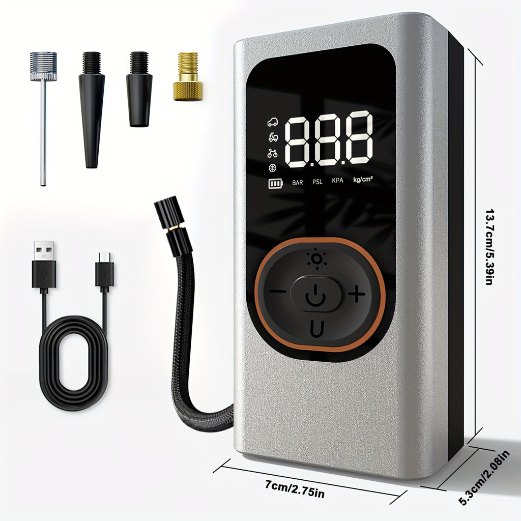 Tire Inflation Pump Portable Air Compressor -150 PSI Automotive Tire Pump with Pressure Gauge And LED Light, Wireless One-Click Intelligent Tire Pump Suitable for Cars, Bicycles, And Motorcycles