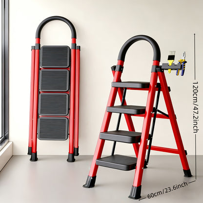 500 Lbs Folding Step Ladder – 3/4/5 Step Heavy-Duty Steel, Anti-Slip Wide Treads, Handrails & Safety Lock, Portable Multi-Use Step Stool for Home, Kitchen & Workshop