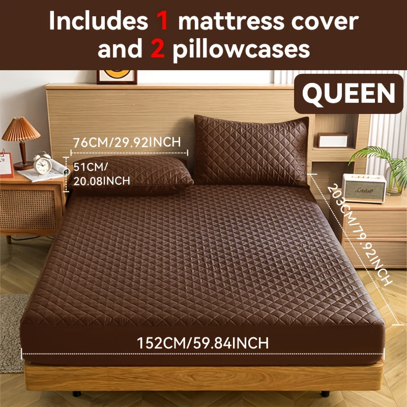 Waterproof Mattress Protector with Embossed Design – Non-Slip Thickened Cover, 21" Deep Pocket, Optional Pillowcase, Twin Full Queen King, 19 Colours