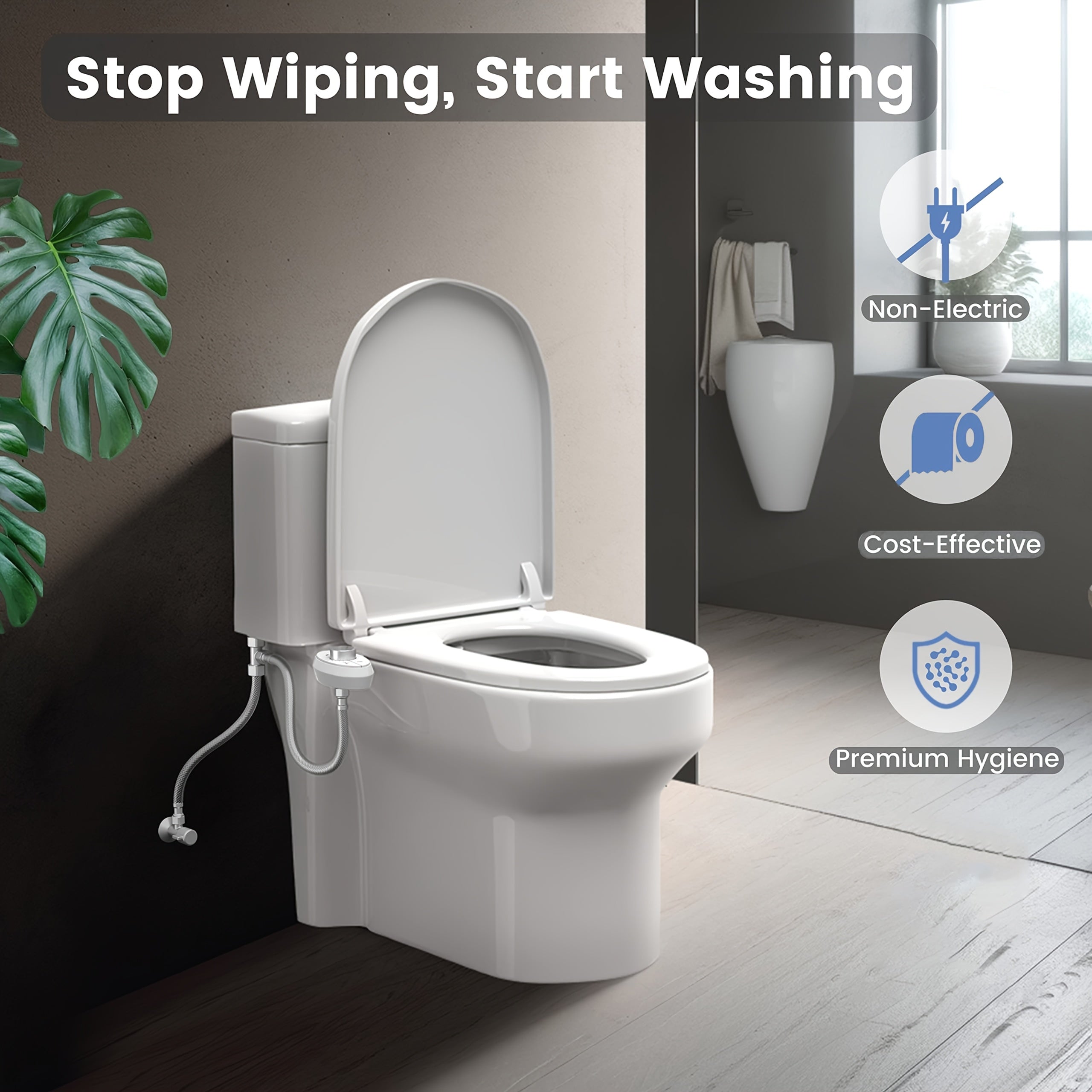 Aresmata Ultra-Slim Bidet Attachment for Toilet - Non-Electric Bidet with Dual Retractable Self-Cleaning Nozzles, Adjustable Water Pressure & Freshwater Sprayer, Easy Install Compatible with Toilet Seats (No Bulk/No Gaps)