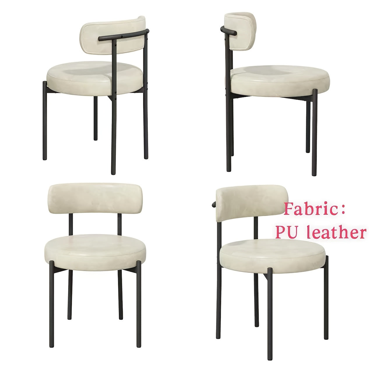 Mid-Century Modern Dining Chairs with Boucle Fabric & Thick Cushions – Rounded Back Upholstered Accent Chair with Sturdy Metal Legs for Dining Room Living Room