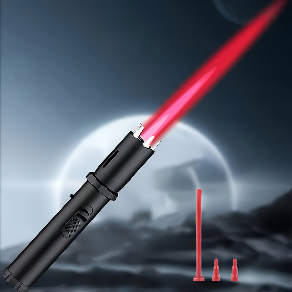Large Butane Torch Lighter-reusable Butane Jet Flame Lighter, Red Flame, Metal Lighter, with Safety Lock And Broken Window Head, Windproof And Adjustable Flame, Can Be Used for Outdoor Barbecue And Camping Baking Kitchen (excluding Butane Gas).