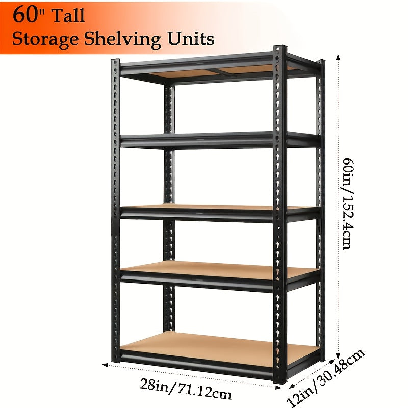 5-Tier Heavy-Duty Garage Storage Rack 2000 lbs Capacity – 60"/72" Adjustable Industrial Shelving Unit, Black Metal, Easy Assembly for Garage, Closet & Pantry Organization | ShopVora CA