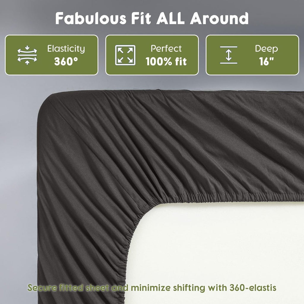 Classic 100% Bamboo-Derived Rayon Sheets - 3/4pcs Queen Sheet Set 16'' Extra Deep Pockets-Soft, Cooling, Bamboo Sheet Sets|Bedding Sheets Queen Size|Bedding Sheets & Pillowcases Twin Ful Queen King Cooling Bed Sheets for Hot Sleepers&Night Sweats