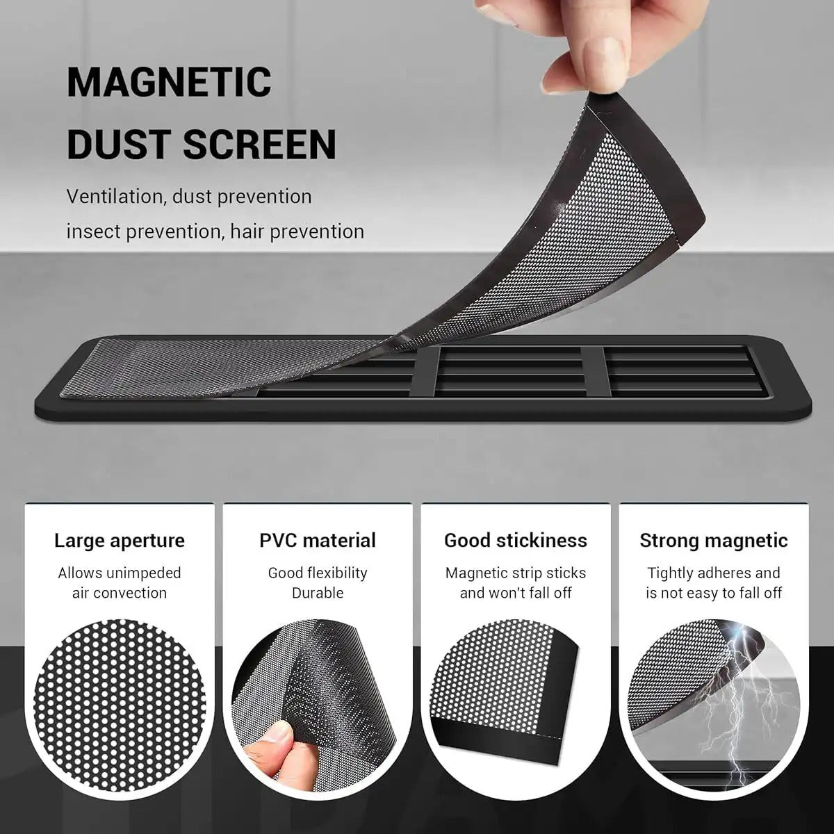 Magnetic Vent Cover Screen 6-Pack 4x10 Inch Black – PVC Mesh Air Vent Deflector for Floor, Wall & Ceiling Registers | HVAC Vent Filter Trap for Dust, Debris & Pest Control, Fits Standard Home Vents