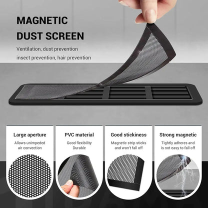Magnetic Vent Cover Screen 6-Pack 4x10 Inch Black – PVC Mesh Air Vent Deflector for Floor, Wall & Ceiling Registers | HVAC Vent Filter Trap for Dust, Debris & Pest Control, Fits Standard Home Vents