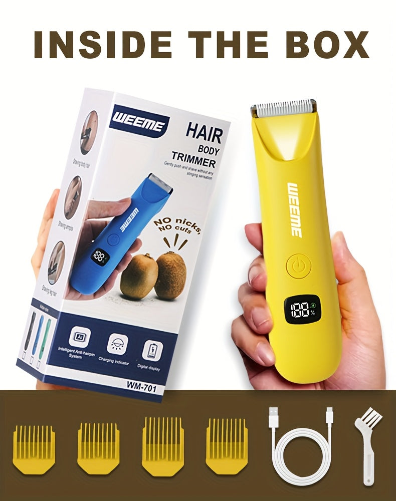WEEME Precision LED Bikini & Body Trimmer For Men & Women - Painless Hair Removal, Skin-Friendly, USB Rechargeable, Lithium Battery, LCD Display, Perfect Father'S Day Gift For Him, Precision Trimmer| Gentle Epilator|Painless Removal