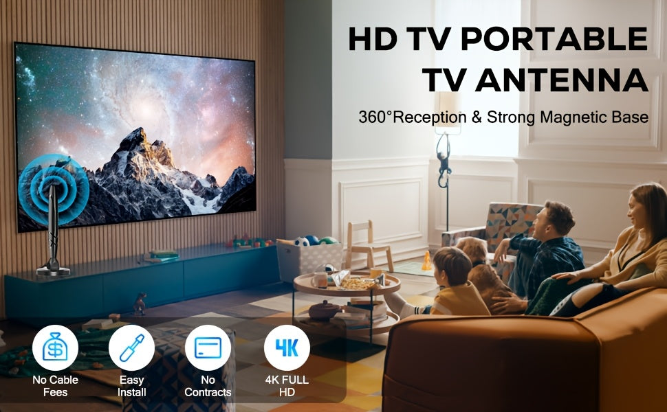 Digital TV Antennas - 2025 HD Indoor Smart TV Antenna, 360° Reception, 4K 1080P Support, Amplified Indoor Antenna with Signal Booster, Removable Amplifier, Local Channel TV Antenna