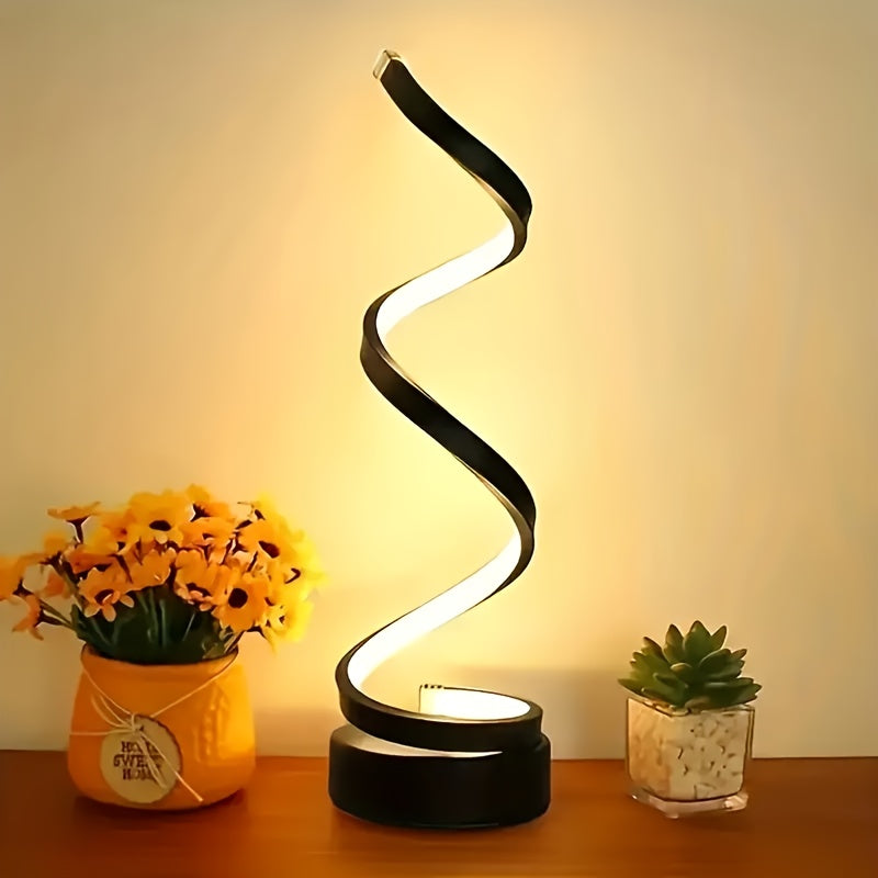2/1pc Bedside Table Lamp For Bedroom - 3 Way Dimmable Touch Lamp USB C Charging Ports, Modern Minimalist Dimmable Spiral Table Lamp For Living Room, Desk, LED Bulb Included, Available In 1pc (Black/White)