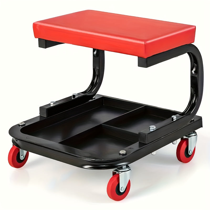 Heavy Duty Rolling Mechanic Stool – Padded Seat, Tool Tray, Adjustable Height, 4 Wheels
