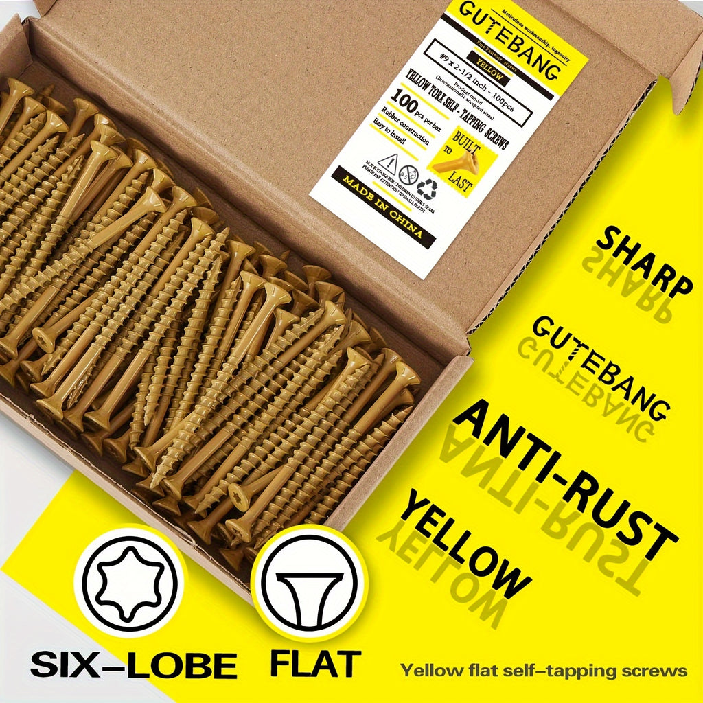 Wood Screws for Decking, Sizes #8, #9, And #10, 100pcs, Rust-Resistant with an External Epoxy End, Suitable for Outdoor Use, Featuring a Torx/Star Drive Head
