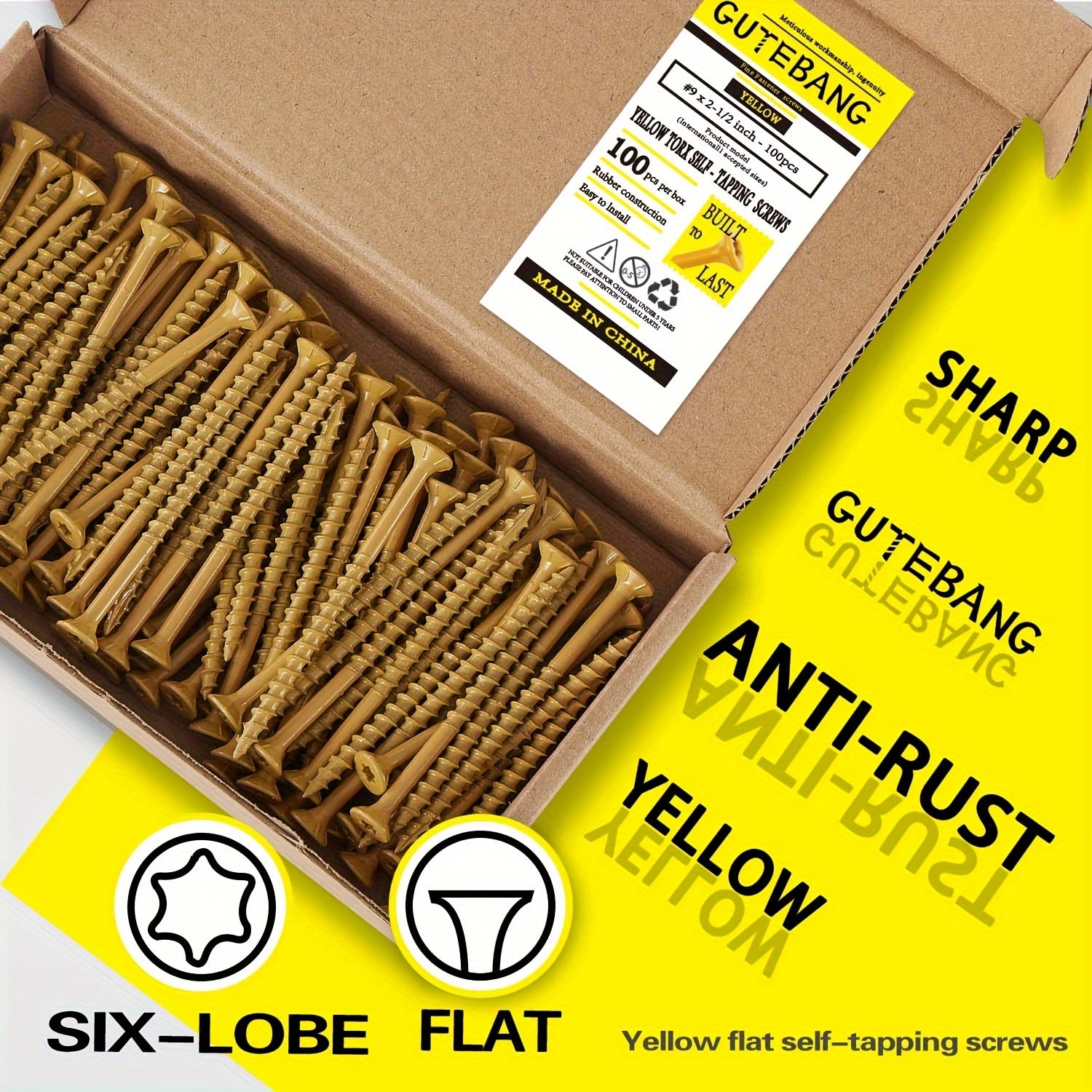 Wood Screws for Decking, Sizes #8, #9, And #10, 100pcs, Rust-Resistant with an External Epoxy End, Suitable for Outdoor Use, Featuring a Torx/Star Drive Head