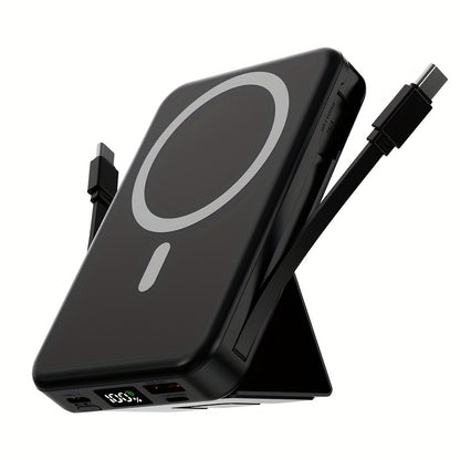 10000mAh Magnetic Power Bank with Digital Screen & Built-in Dual Cables - Charge 5 Devices Simultaneously, Portable USB Fast Charging Battery Pack with Stand, Compatible with iPhone 15 Pro Max iPad