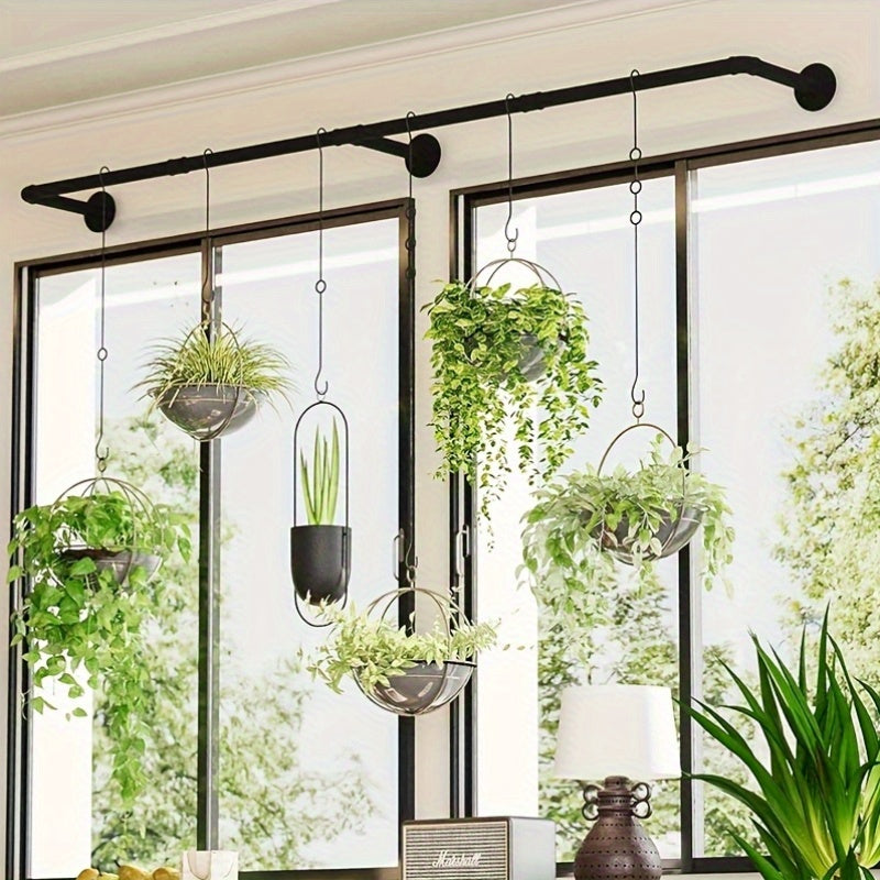 1pc 72.05 X 10.63 Inch Plant Hanging Rod with 3 Hooks Metal Plant Hanger Indoor Hanging Plant Holder Window Plant Shelves Hanging Planters Wall Mount Planter Bar for Ceiling Garden, Black (Pot/Chain/Plant Not Included)