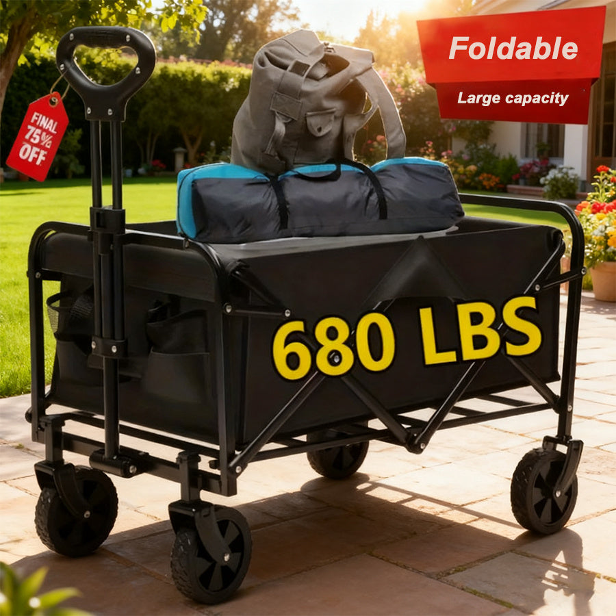 680/330/250LBS All Terrain Heavy Duty Folding Cart, Large Capacity Camper Suitable for Yard Shopping/ Sports/ Outdoor/ Gardening Equipment Handling, Black Multifunctional Utility Cart