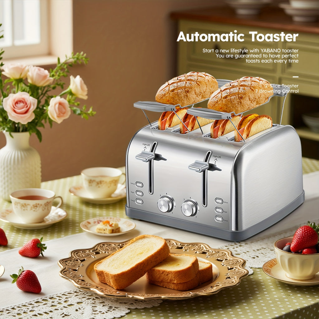 4-Slice Toaster, Extra Wide Slots, Stainless Steel with High Lift Lever, Bagel And Muffin Function, Removable Crumb Tray, 7-Shade Settings with Warming Rack, Silver