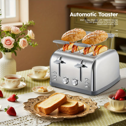 4-Slice Toaster with Warming Rack & High Lift Lever – Stainless Steel, Extra Wide Slots, 7 Shade Settings, Bagel & Muffin Function, Removable Crumb Tray, Silver | Canada