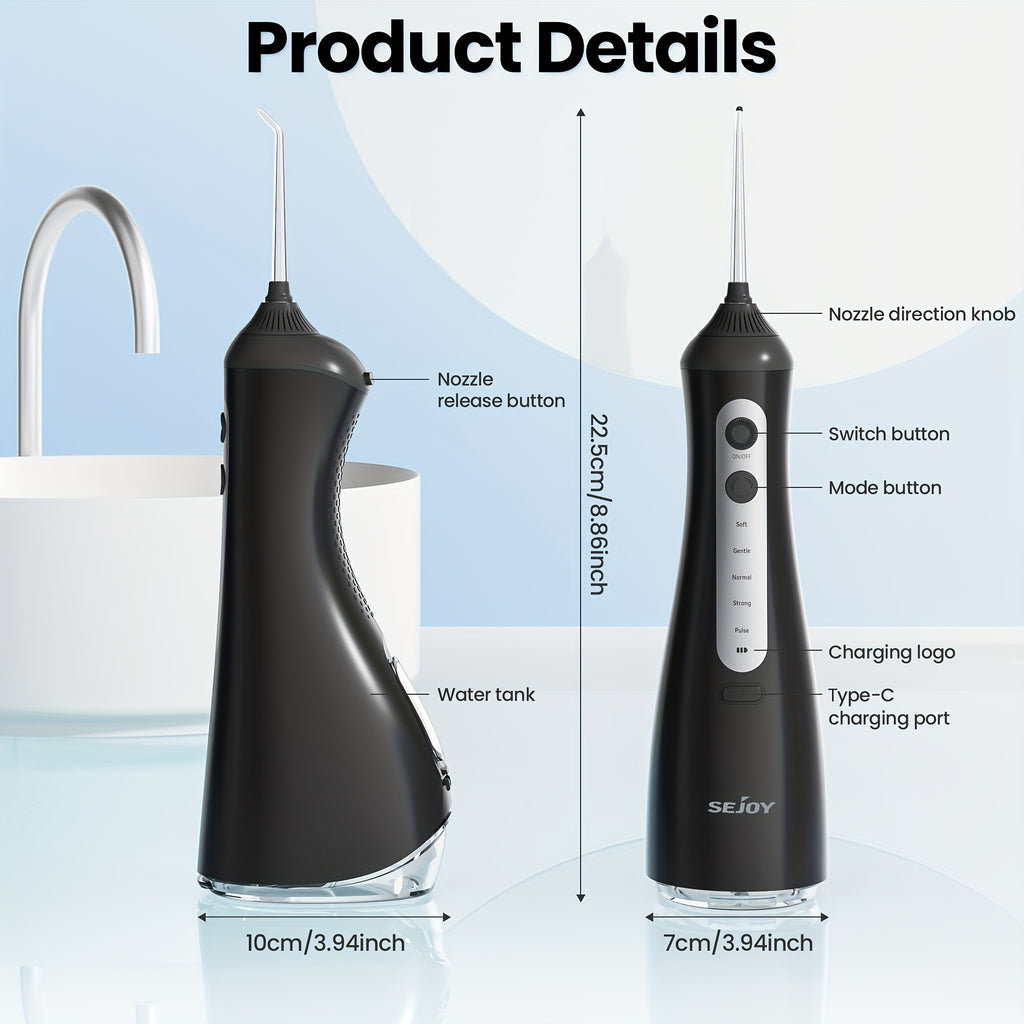 Water Flosser for Teeth Cleaning and Flossing, 5 Modes Rechargeable 11.83oz Water Tank Teeth Cleaner, Portable Electric Flossers for Home and Travel,Black/white