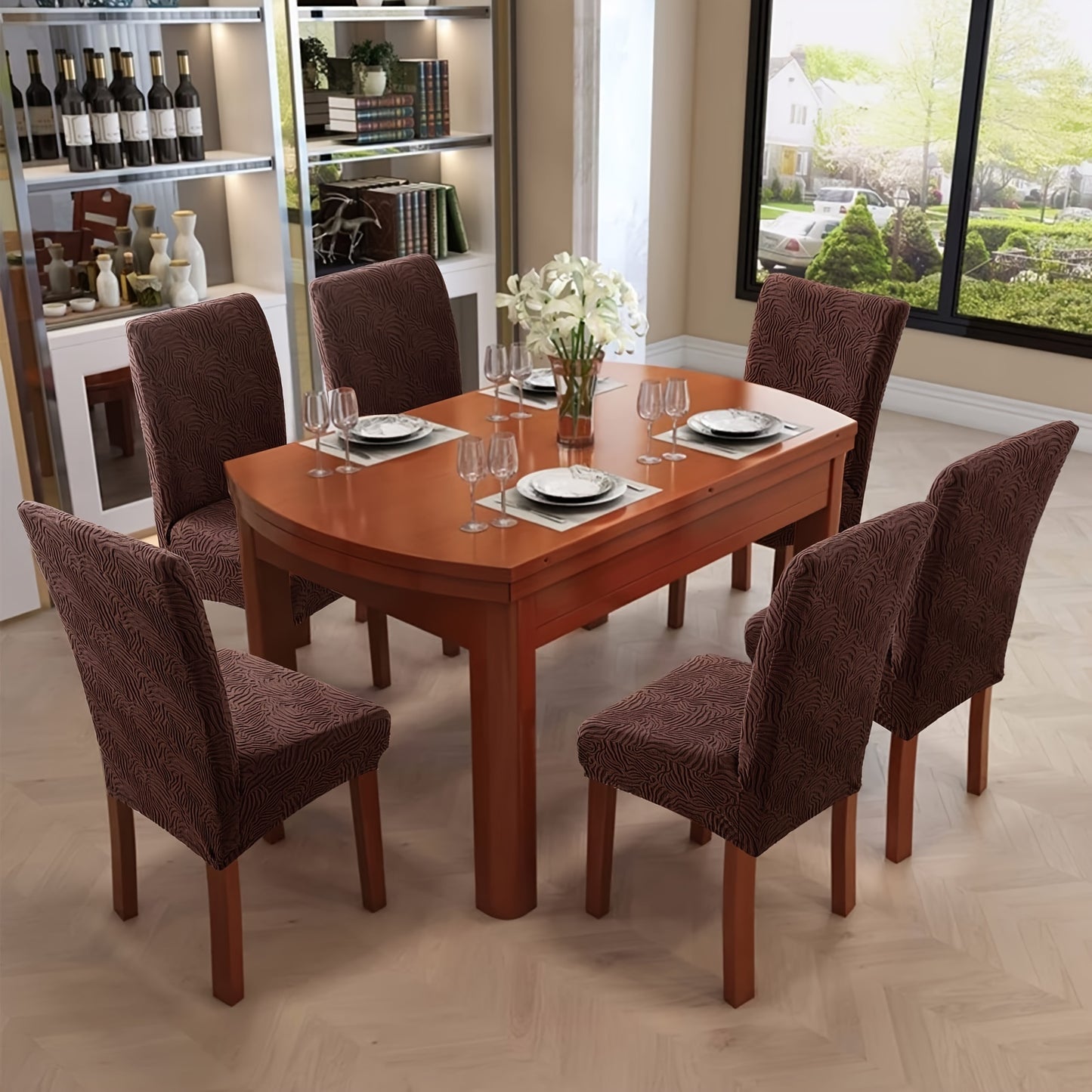Waterproof Dining Chair Covers 4 or 6 Pack Stretch Jacquard Slipcovers - Removable Washable Chair Protector for Dining Room, Kitchen, Hotel & Restaurant