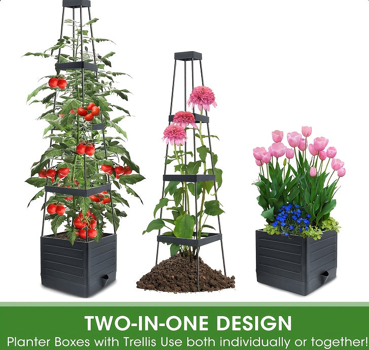 1 Pack/2 Packs Raised Garden Bed Tomato Planter with Trellis, 57" Tomato Cages for Climbing Vegetables Plant, Self Watering Planters Box for Garden Pots for Patio Greenhouse Indoor Outdoor