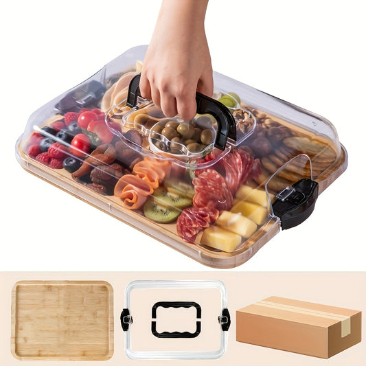 Large Bamboo Tray with Lid - Perfect for Serving Cheese, Meat, Fruit, Snacks, And Desserts - Ideal for Holiday Food Displays Such As Christmas, Halloween, Thanksgiving, And Valentine'S Day | Decorative Food Board | Durable Bamboo Material