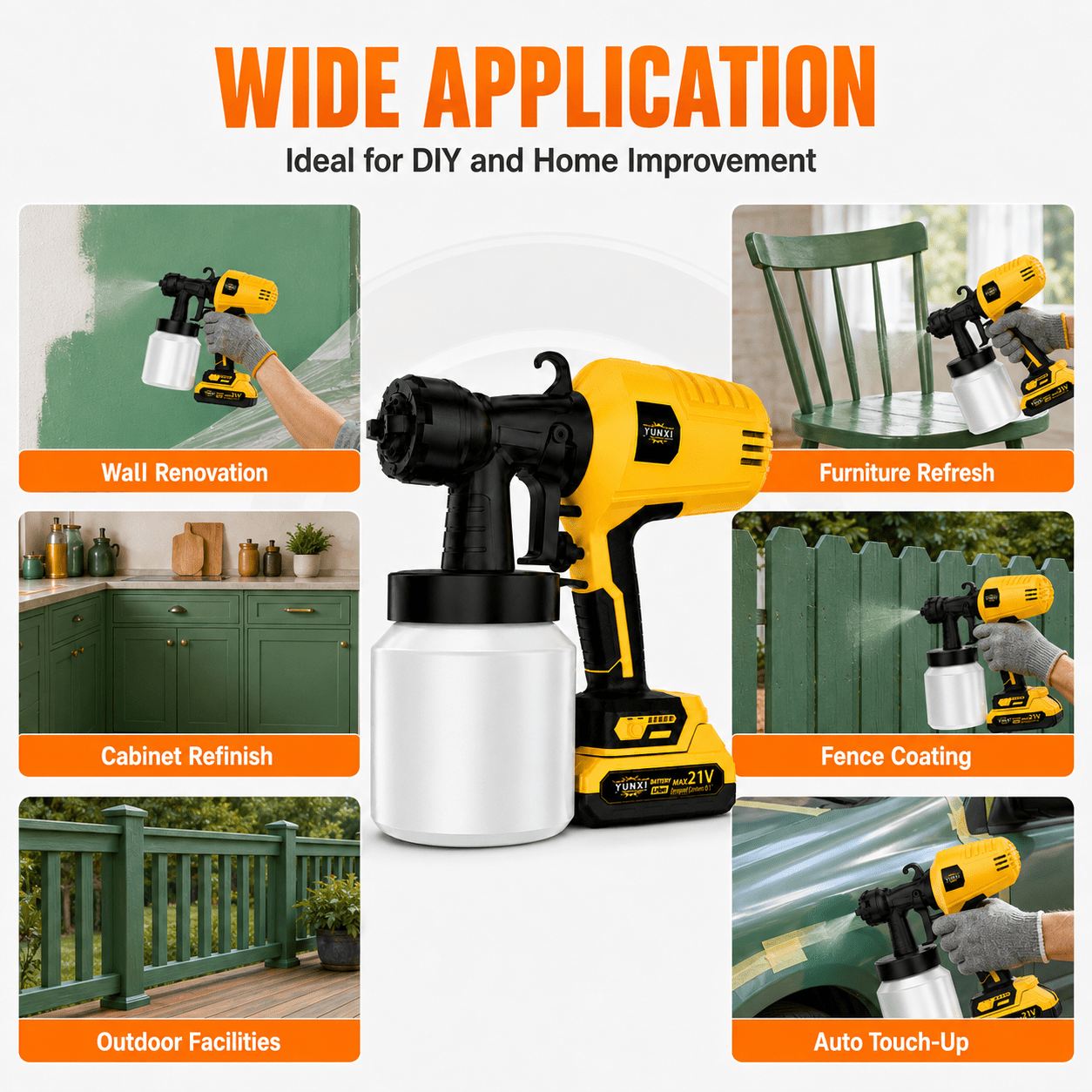 Cordless Paint Sprayer with Rechargeable Battery - High Pressure Electric Spray Gun for Easy and Efficient Painting of Furniture, Cabinets, Fences, Walls, and Doors - Ideal for Home Decoration and DIY Renovation Projects, Simplifies Cleaning Process
