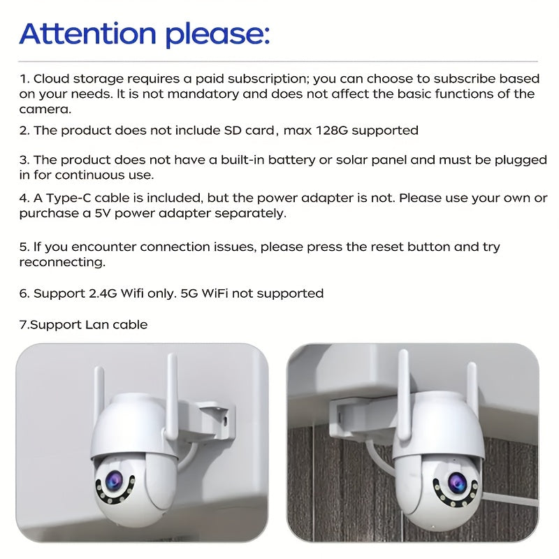 2. 4G Wifi Outdoor Security Monitoring - 360° Rotating And Automatically Tracking PTZ Camera with Night Vision And Motion Detection. Two-Way Audio. 1296P Outdoor Security Multi-Functional Monitoring Camera