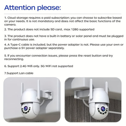 1296P Outdoor PTZ Security Camera 360° Auto Tracking WiFi, 2.4GHz Wireless Surveillance with Night Vision Motion Detection Two-Way Audio – Home Yard Driveway Monitoring