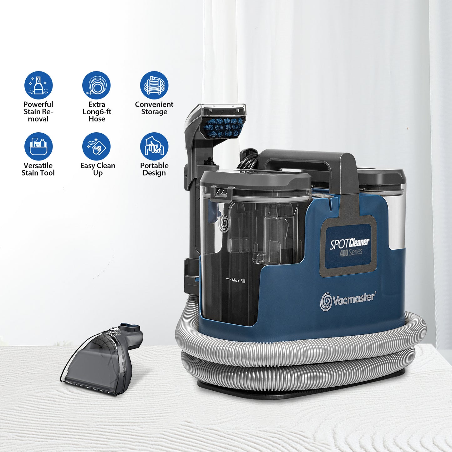 Upholstery Spot Cleaner 17Kpa Portable Carpet & Couch Stain Remover - Powerful Suction Vacuum with Versatile Tools for Pet Hair, Area Rugs, Sofas & Auto Interiors