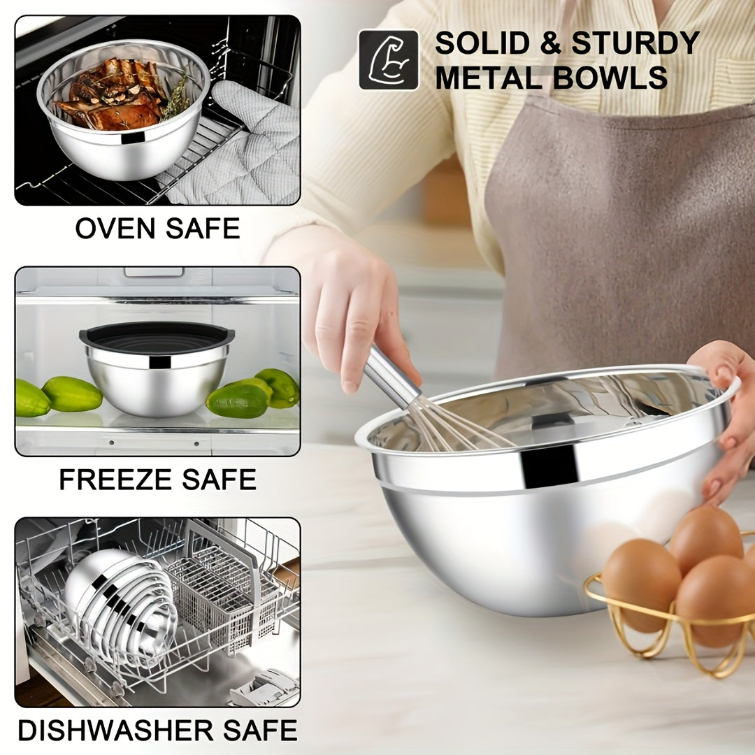 14-Piece Stainless Steel Mixing Bowl Set with Airtight Lids – 7 Nesting Bowls 0.7-5QT for Baking Salad Serving Food Prep, Space-Saving Black Kitchen Bowl Set | Canada