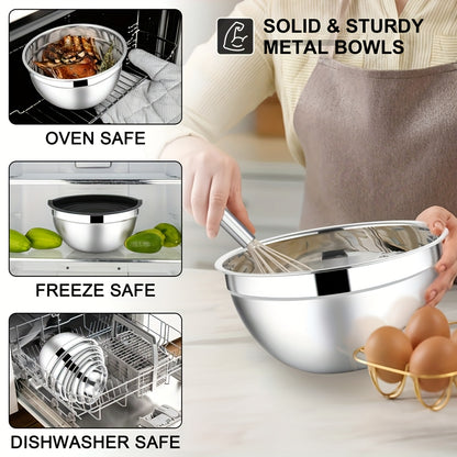 14-Piece Stainless Steel Mixing Bowl Set with Airtight Lids – 7 Nesting Bowls 0.7-5QT for Baking Salad Serving Food Prep, Space-Saving Black Kitchen Bowl Set | Canada
