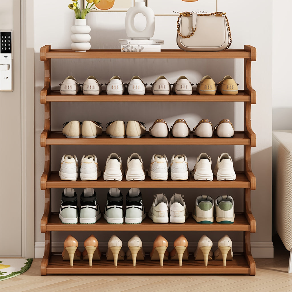 1pc Bamboo Shoe Rack | Wood Grain Decoration Shoe Storage Organizers, 3/5/6 Layers Storage Rack, Easy to Assemble, Space Saving | Shoe Shelf for Front Door Entrance, Entryway, Living Room, Bedroom, Garags