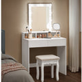 Vanity Desk with Mirror, Makeup Vanity Table with Lights, Adjustable Brightness, 31.5-Inch Wide Makeup Desk with 2 Drawers, 3 Storage Compartments, for Bedroom, Modern, White