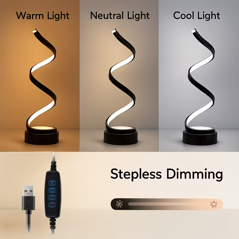 2pcs Spiral LED Table Lamp, Dimmable Push Button Control Desk Light, Metal Power Supply, Button Switch, Indoor Use for Bedroom, Living Room, Office, Coffe Shop Decor, Perfect for Birthdays, Christmas, Valentine'S, Halloween Gift, Available in 1pc
