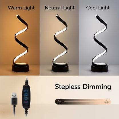 Spiral LED Table Lamp Dimmable – Push Button Desk Light with Metal Base for Bedroom, Living Room, Office & Coffee Shop Décor – Unique Birthday, Christmas & Valentine’s Gift (1pc or 2pcs)