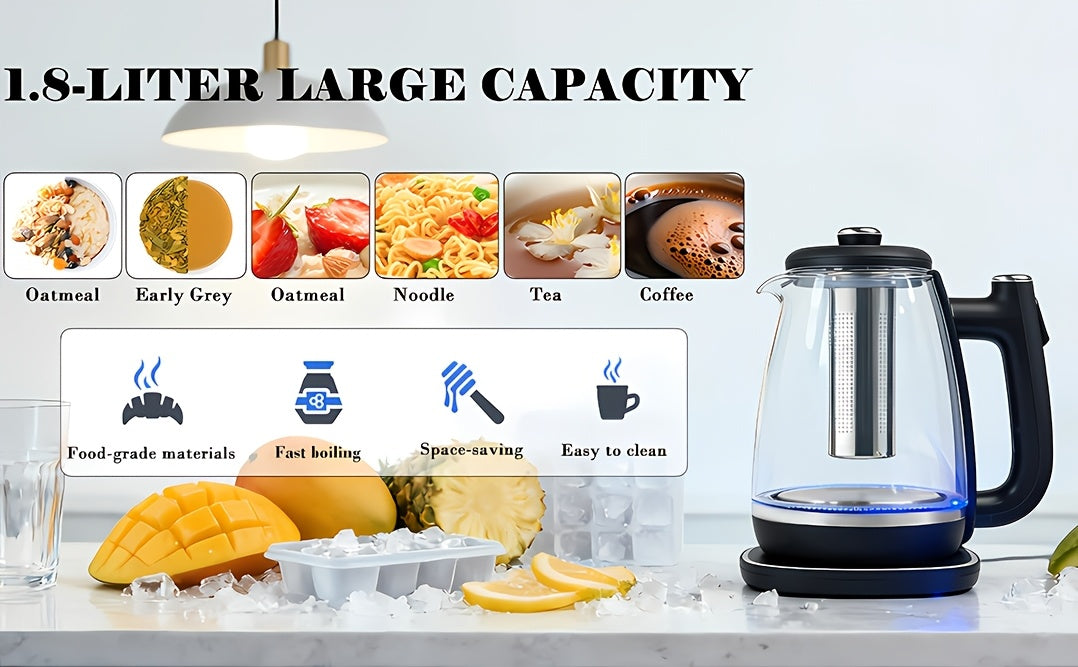 1.8L Stainless Steel Electric Kettle – Fast Heating, Auto Shut-Off, Boil-Dry Protection, Removable Filter & 360° Swivel Base – For Tea, Coffee & Baby Milk Powder