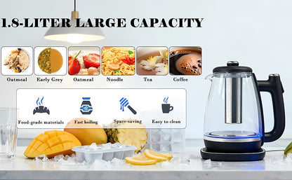 1.8L Stainless Steel Electric Kettle – Fast Heating, Auto Shut-Off, Boil-Dry Protection, Removable Filter & 360° Swivel Base – For Tea, Coffee & Baby Milk Powder