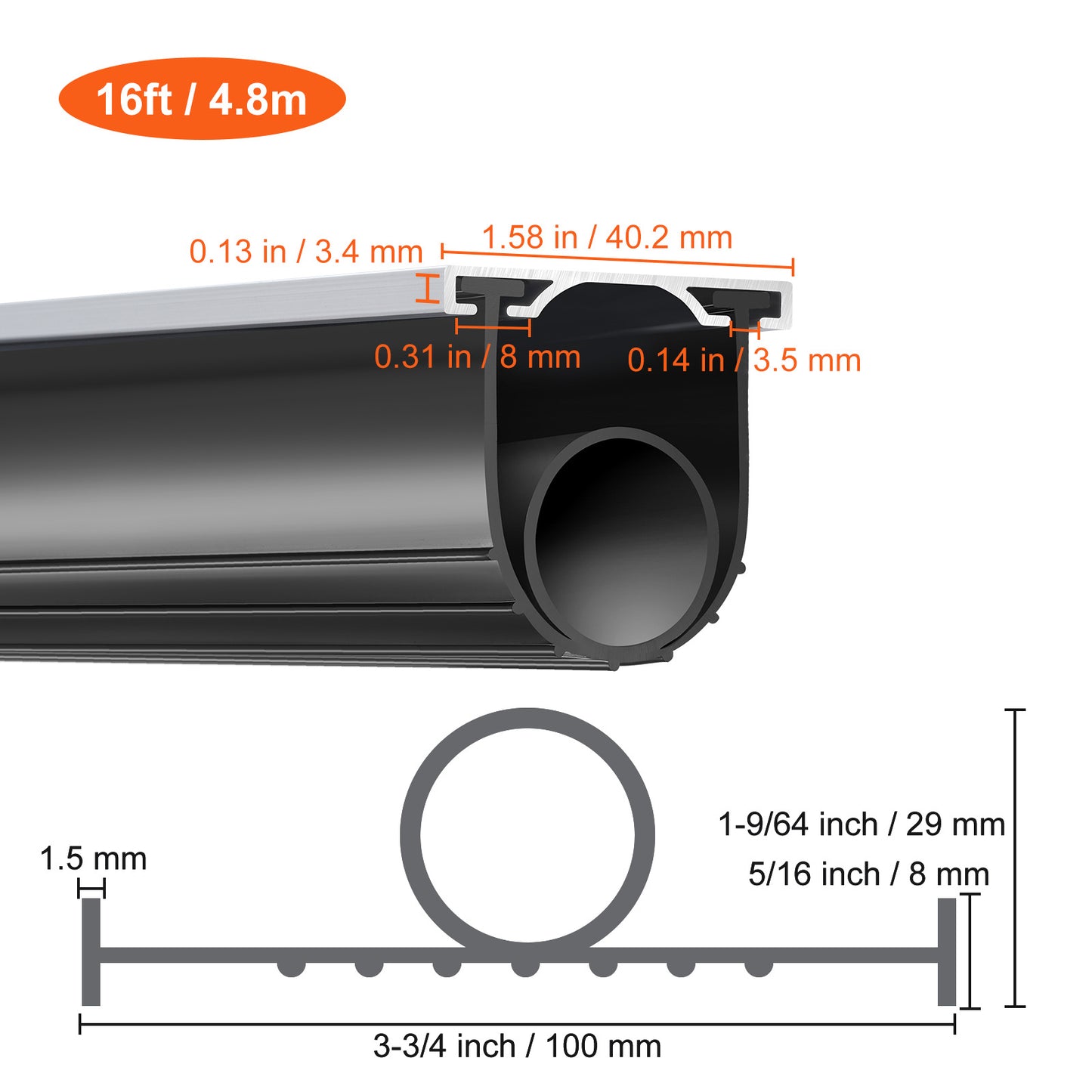 Garage Door Bottom Weather Seal – U-Shape + O-Ring Combo, 10/16/20 ft Weatherproofing Strip, 3-3/4" Wide, 7-Layer Insulation, Blocks Air, Dust & Insects for Garage, Warehouse & Roll-Up Doors