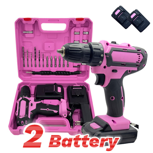 21V Brushless Drill & Tool Kit – 65PC Green CrV Set or 24PC Pink Cordless Drill, Dual Li-Ion Battery, 18+1 Torque, Anti-Shock Case for Home DIY Construction Maintenance Canada