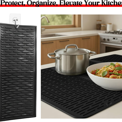 Silicone Stove Top Cover Mat Extra Large 28"x20" – Heat Resistant Cooktop Protector for Glass, Ceramic & Induction Stovetop | Non-Slip RV Range Cover, Multipurpose Countertop & Dish Drying Mat, Black