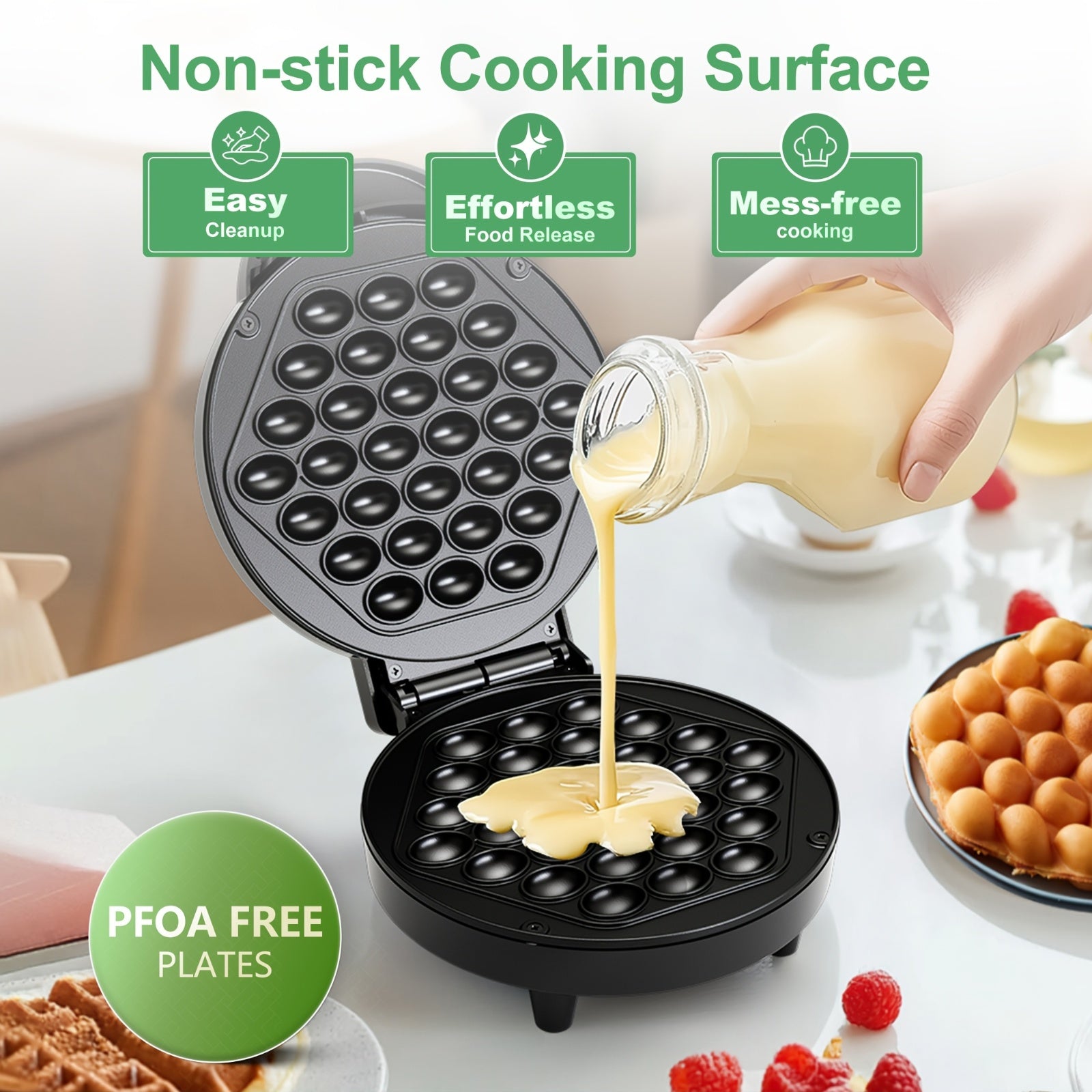 Bubble Waffle Maker, 1000W Electric Stainless Steel Egg Waffler Griddle, Ready in Under 5 Minutes, 7" Individual Waffler, for Ice Cream Treat Desserts, Christmas Gift