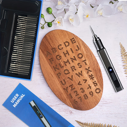 Electric Engraving Pen Kit with 30 Drill Bits - USB-C Rechargeable Cordless Engraver for Metal, Glass, Wood & Ceramic, 3-Speed Mini Engraving Machine, Portable DIY Tool Gift for Men & Women