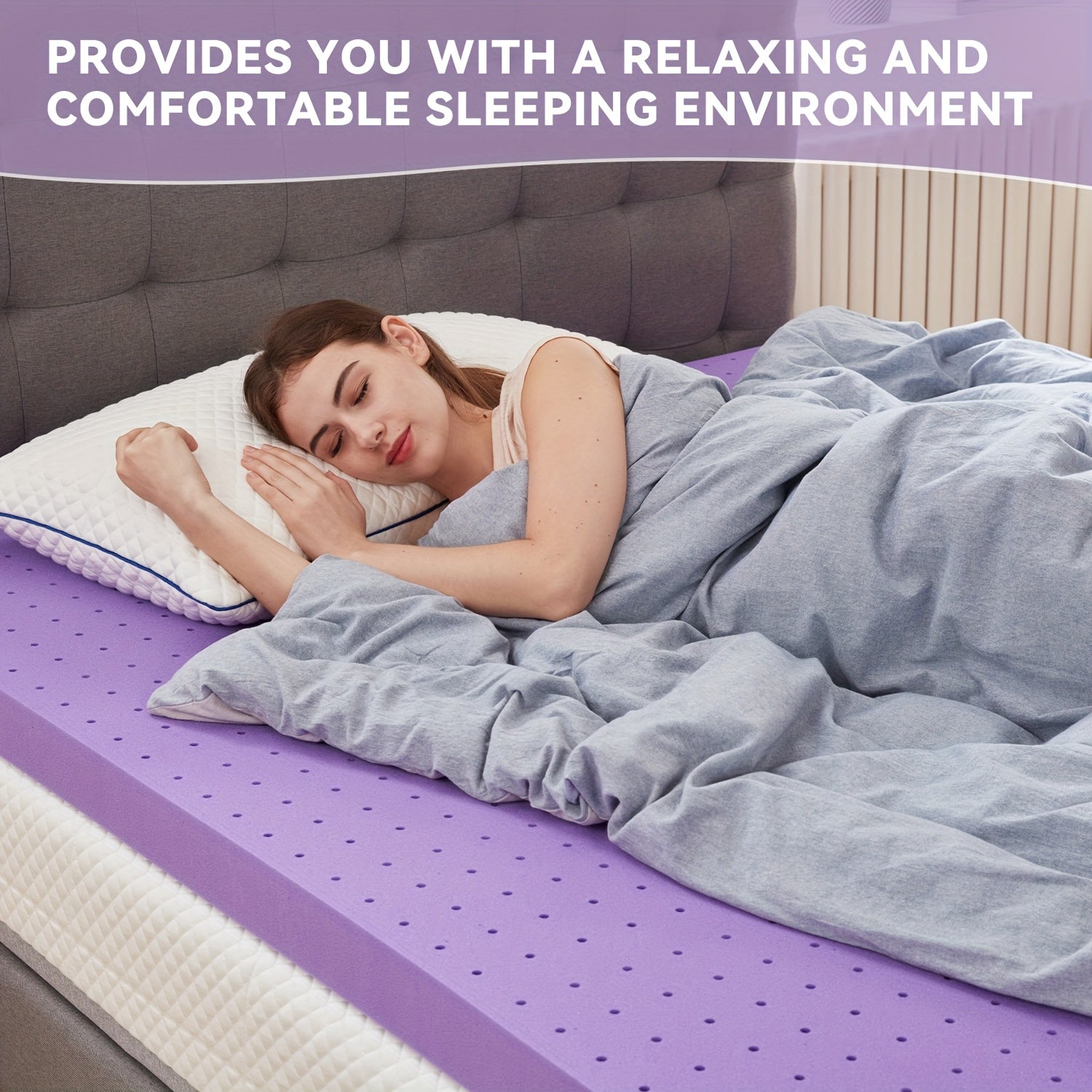 1.5 Inch/2 Inch/3Inch/4Inch Cooling Mattress Topper, College Dorm Cool Gel Memory Foam Mattress Topper, Comfortable Ventilated, Stain Resistant, Breathable Gel Premium Memory Foam, Fits All Mattresses, Different Sizes To Meet Different Needs, Purple