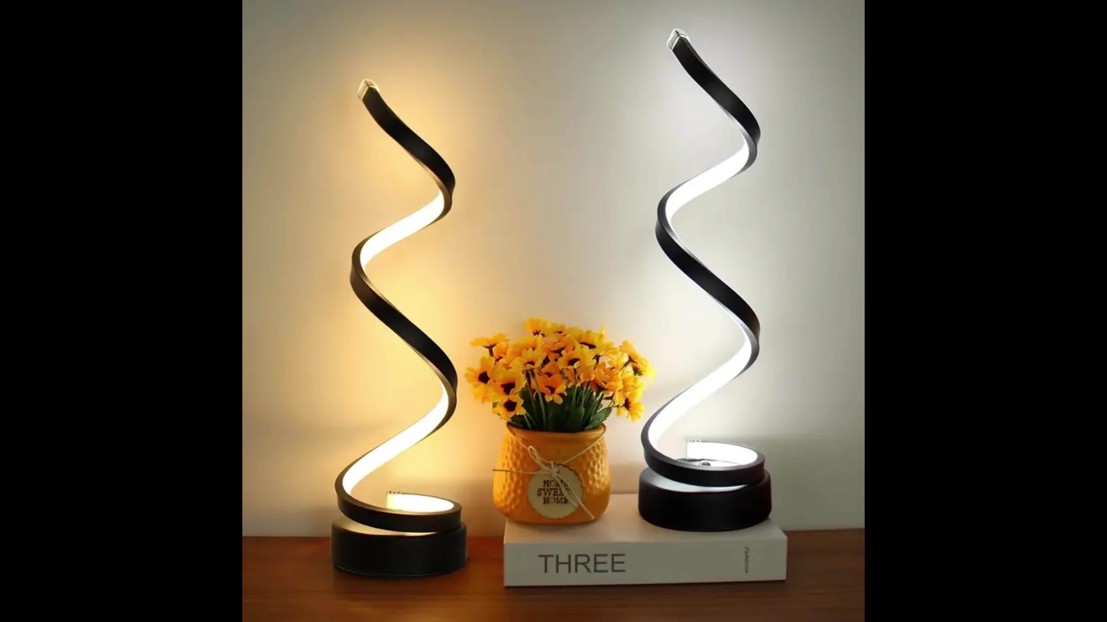 2/1pc Bedside Table Lamp For Bedroom - 3 Way Dimmable Touch Lamp USB C Charging Ports, Modern Minimalist Dimmable Spiral Table Lamp For Living Room, Desk, LED Bulb Included, Available In 1pc (Black/White)