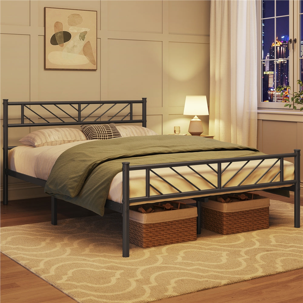 Metal Platform Bed Frame Twin Full Queen with Arrow Headboard Footboard No Box Spring Needed Underbed Storage - ALDEN DESIGN Minimalist Bed, White Black, Canada