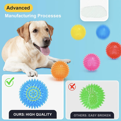 Squeaky Spikey Dog Toy Balls 4/6 Pack – BPA-Free Puppy Chew Toys for Teething, Durable Interactive Fetch Balls for Small, Medium & Large Dogs