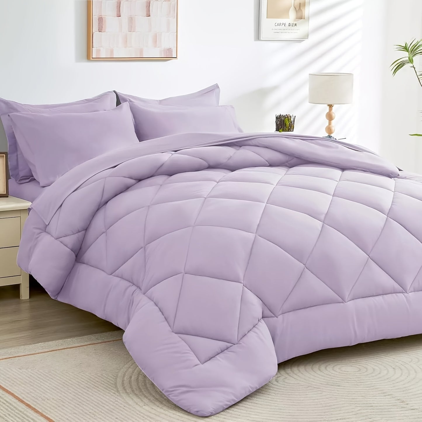 Navy Reversible Comforter Set 7pcs Queen – Fluffy Polyester Bed in a Bag, All-Season Bedding with Comforter, Fitted Sheet, Flat Sheet, Pillowcases & Shams